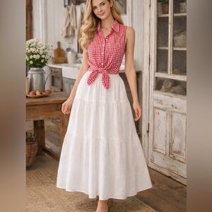 Old Navy White Tiered Sear Sucker Ankle Maxi Skirt, Size S